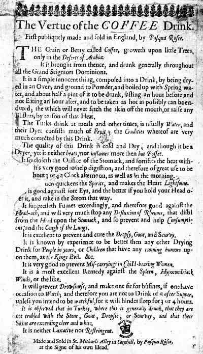 The virtues of coffee 1652