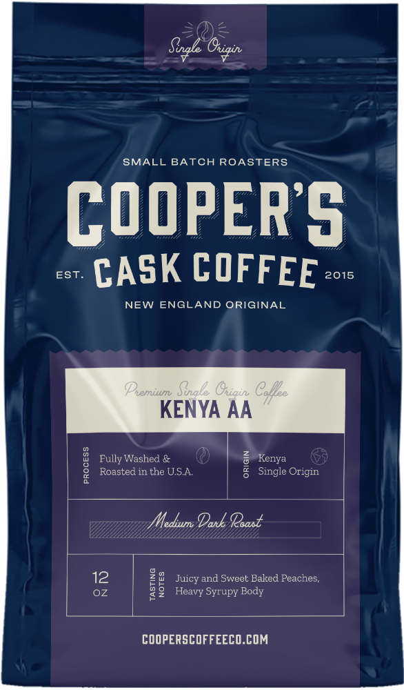 This coffee from Kenya is medium dark roast. Made from Coppers Coffee Co.