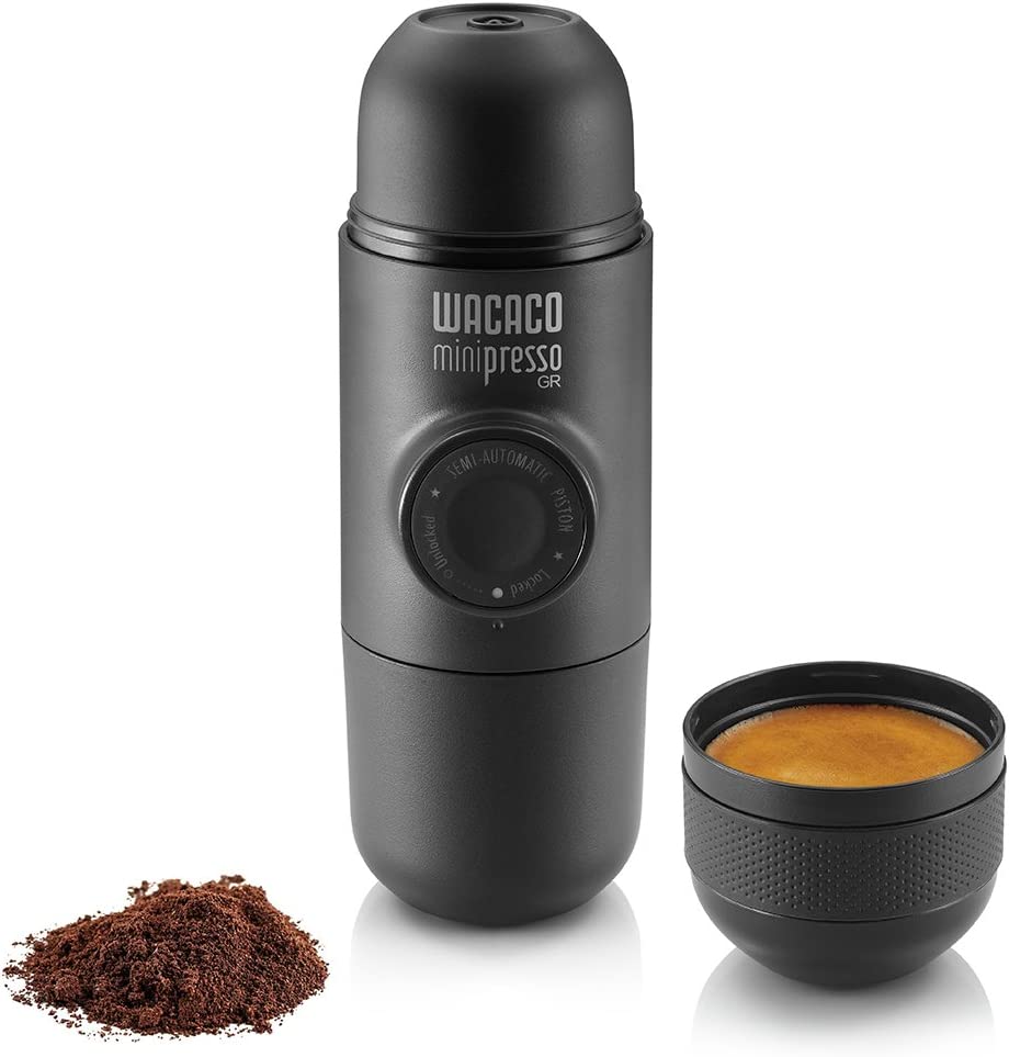 This is the Wacaco Minipresso, a battery operated espresso maker