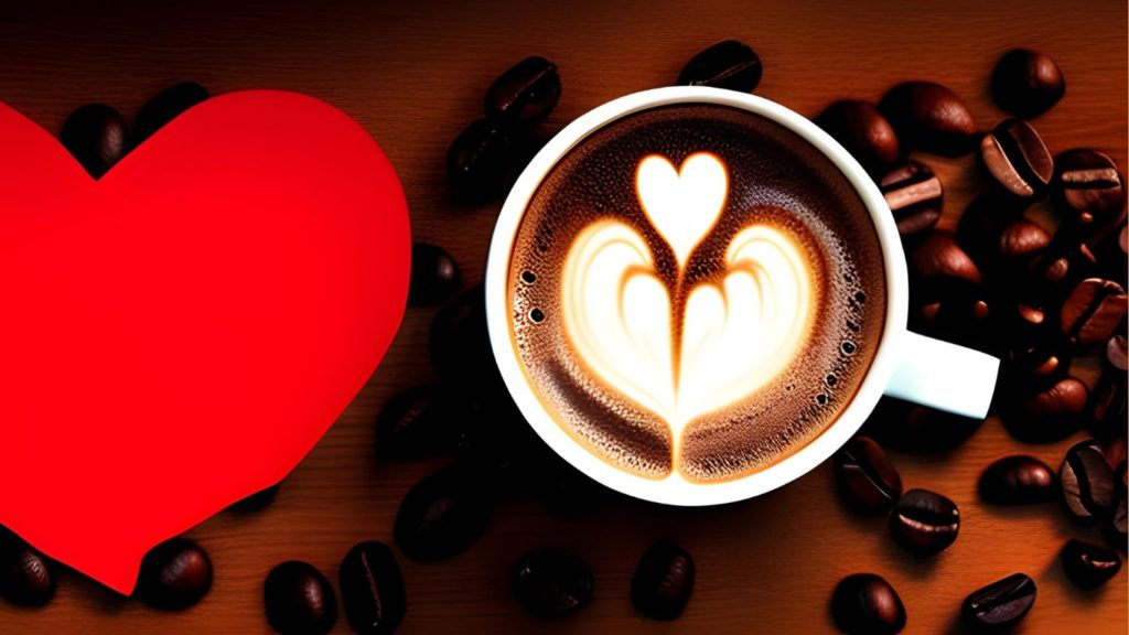 Is black coffee good for your heart? This image illustrate the connection between the heart and coffee.
