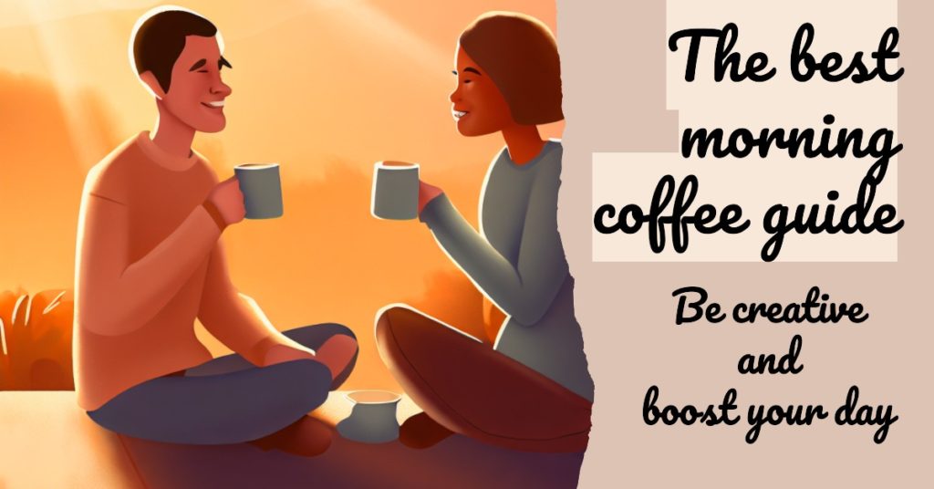 Image showing a happy and creative couple outside in the sunset with their morning coffee to boost their day