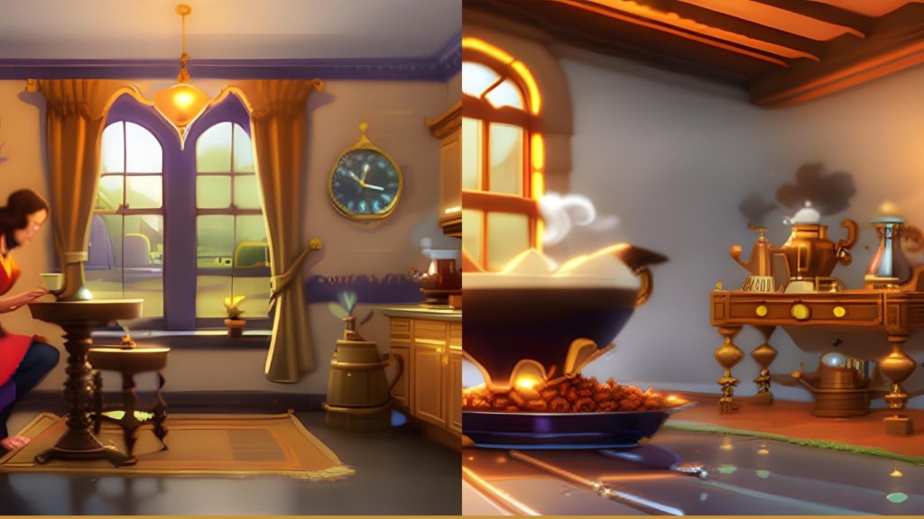 Someone brewing black coffee in a fancy home. The image is a fantasy image of a woman in her house.