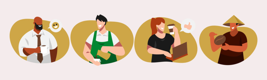 why ethical coffee matters people illustrated with a series of happy people and their coffee
