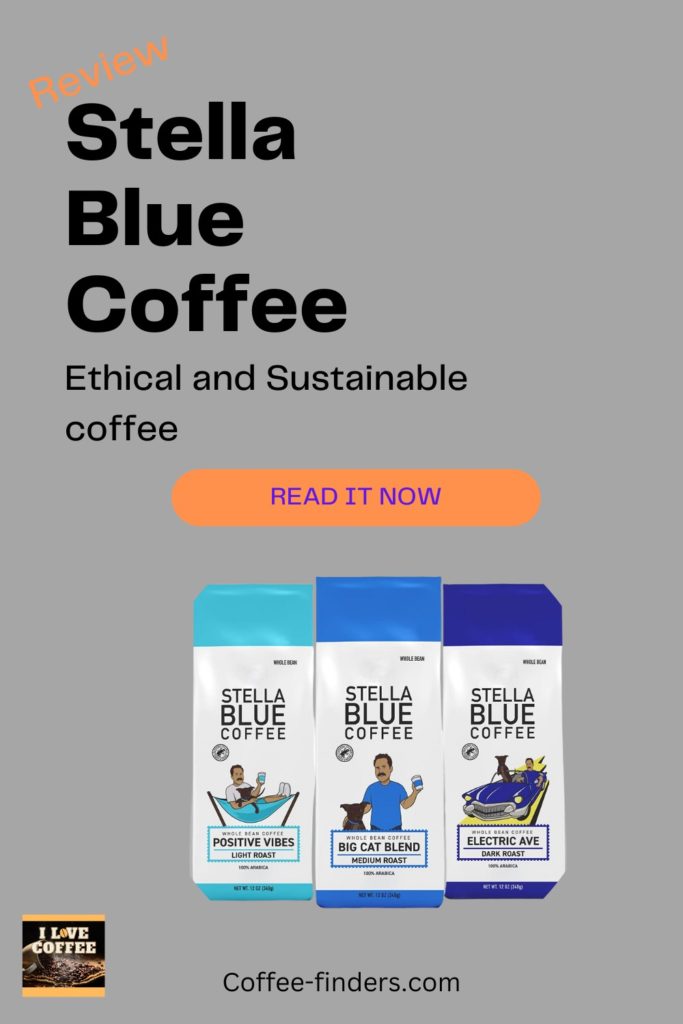Pinterest size of the front image showing the text Stella Blue Coffee review