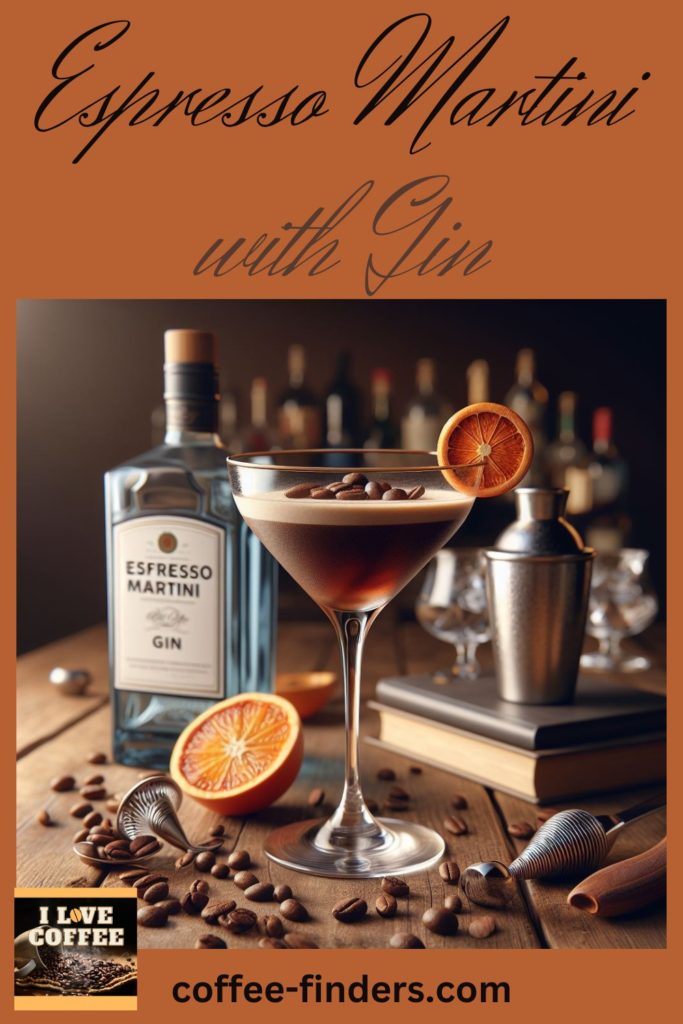 Another Espresso Martini with Gin pin showing a similar drink positioned at the drink mixing table
