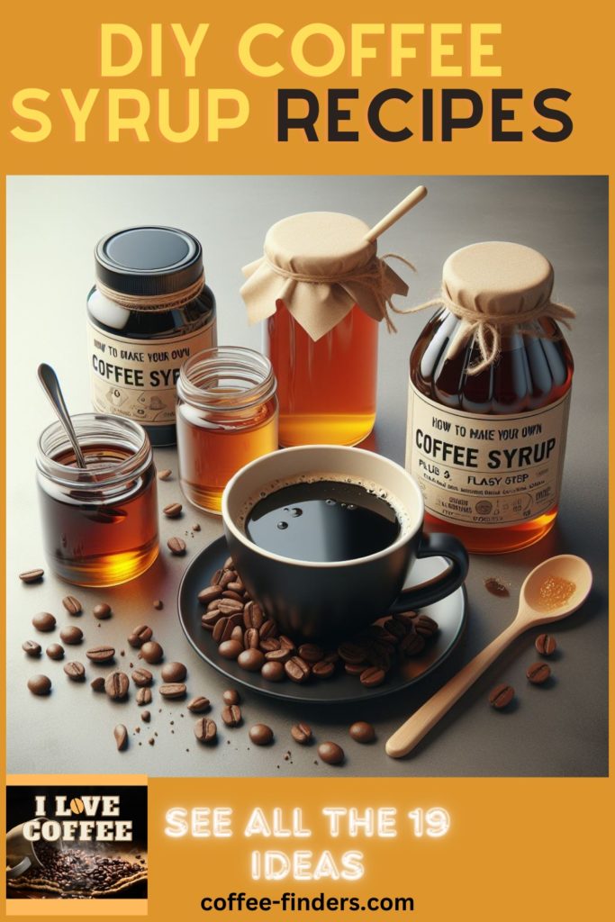 How to Make Your Own Coffee Syrup pin, that shows a coffee cup and some homemade coffee syrups