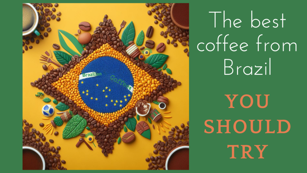 best coffee from brazil featured image showing the Brazilian flag made with coffee and plants
