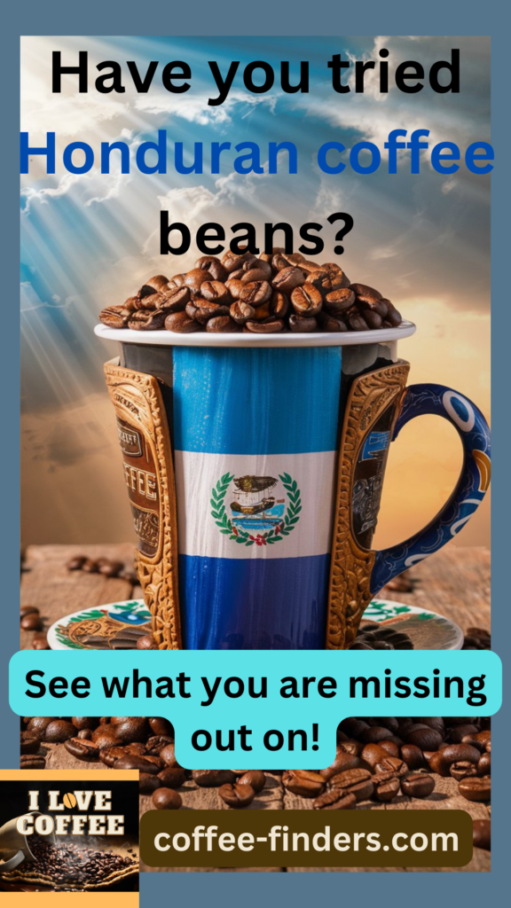 Pinterest image with the question if you tried Honduran coffee. Showing a coffee cup with the Honduran colors on.