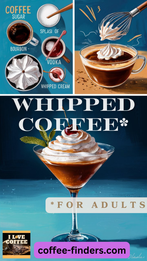 a image of whipped coffee in a coctail glass to illustrate the adult version on blue background