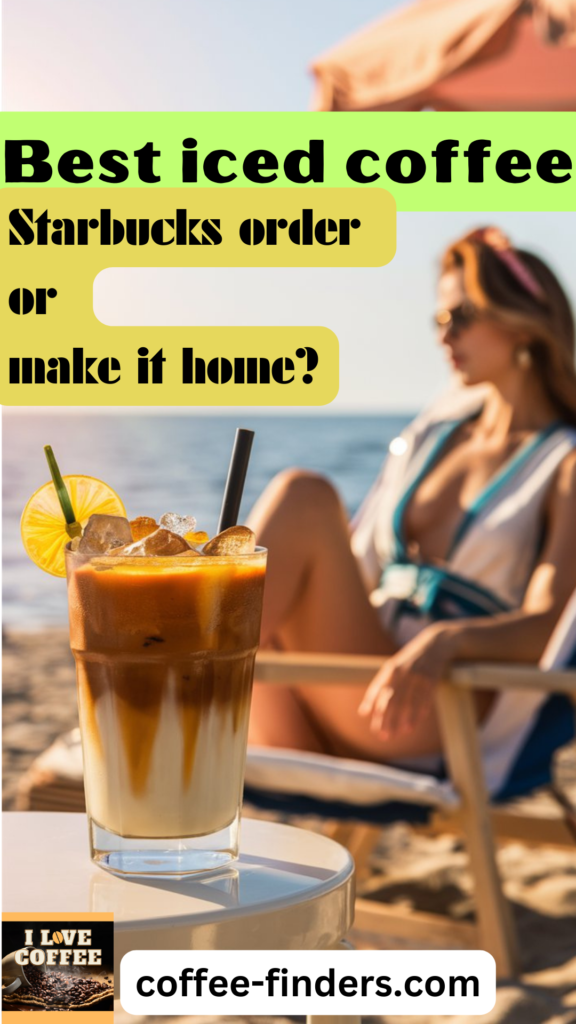 A woman enjoying an iced coffee at the beach sitting in a sun chair