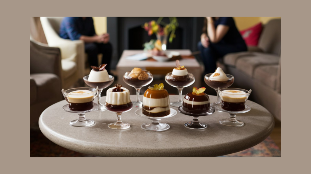 Featured image for the vietnamese coffee jelly recipe article showing the dessert in glasses on a stone table